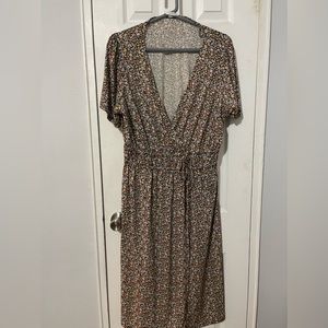 Mango flower print midi dress with waist detail.